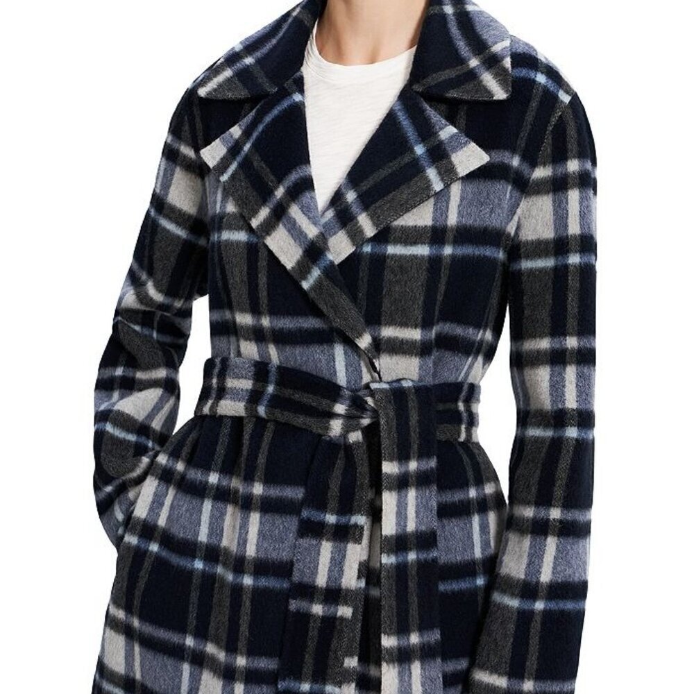 NWT Theory Women's Plaid Wool Alpaca Belted Wrap Overlay Coat Size Medium - Picture 3 of 14